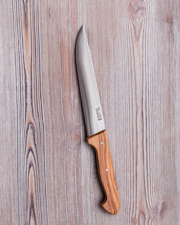 Cuchillo afilado de acero inoxidable con mango en madera de olivo